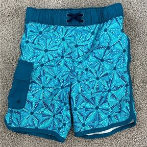 Lands' End Kids Blue Teal Geometric Swim Board Shorts Size XS 4/5